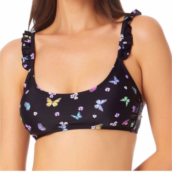 NWT CALIFORNIA WAVES Butterfly-Print Ruffled Bikini Top, Created for Macy's - Picture 1 of 7